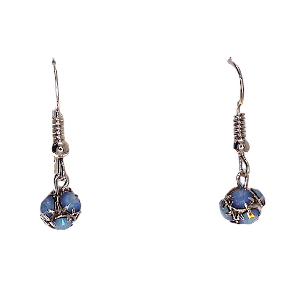 Swarovski Crystal Silver Overlay Blue Bead Drop Dangle Fishhook Earrings NWT